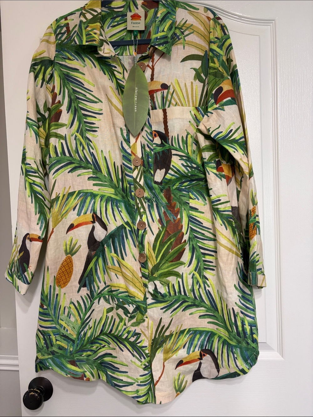 FARM Rio Cream Tropical Toucan Button-Up Romper
